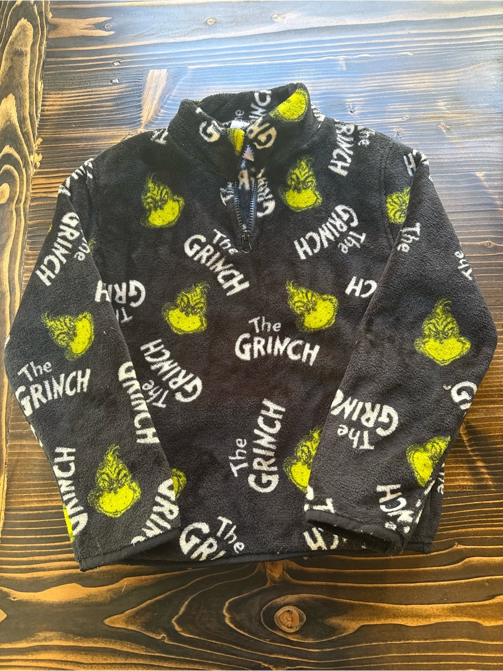 Kids' The Grinch Black & Green Fleece Quarter-Zip Pullover